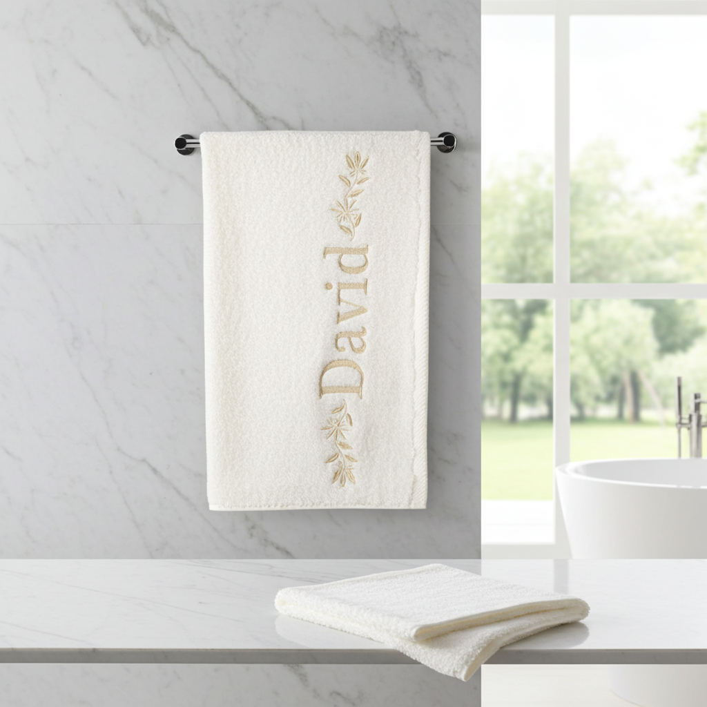 SERVIETTE DE BAIN BLANCHE PERSONNALISÉE | BRODERIE PRENOM OR