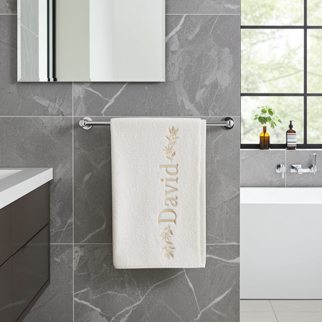 SERVIETTE DE BAIN BLANCHE PERSONNALISÉE | BRODERIE PRENOM OR